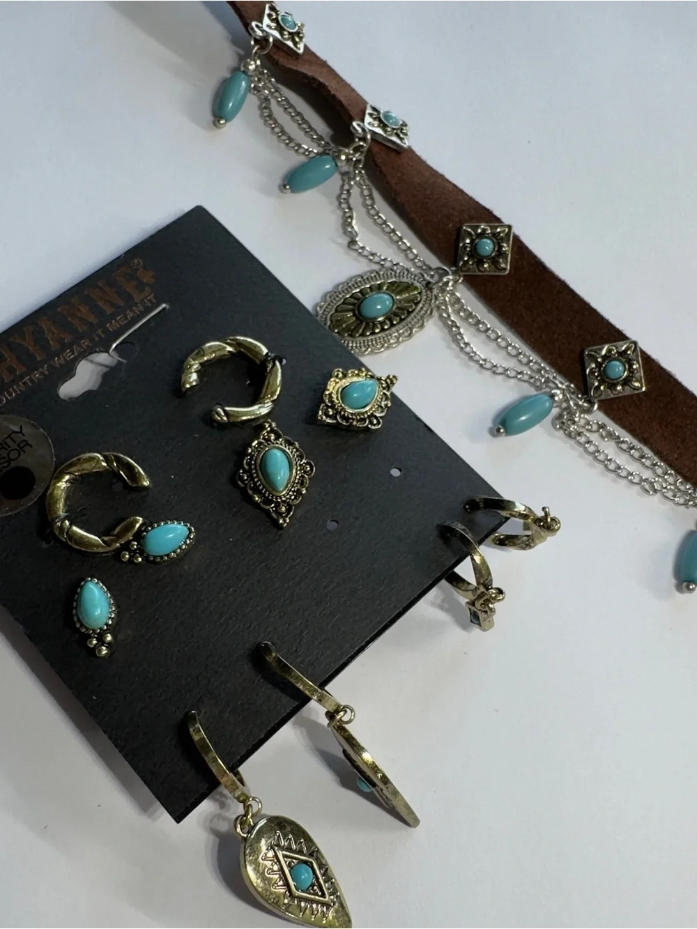 Bohemian Turquoise Accent Choker with Matching Earrings Set